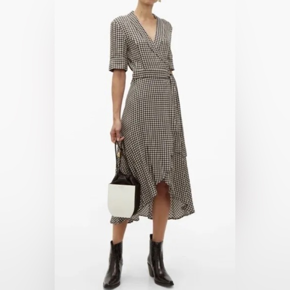 NWT..GANNI Check Gingham Print Wrap Dress Size 32 - Picture 3 of 15
